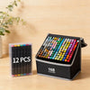 A set of 168 alcohol markers in a black box, showing various vibrant colors arranged in a grid.