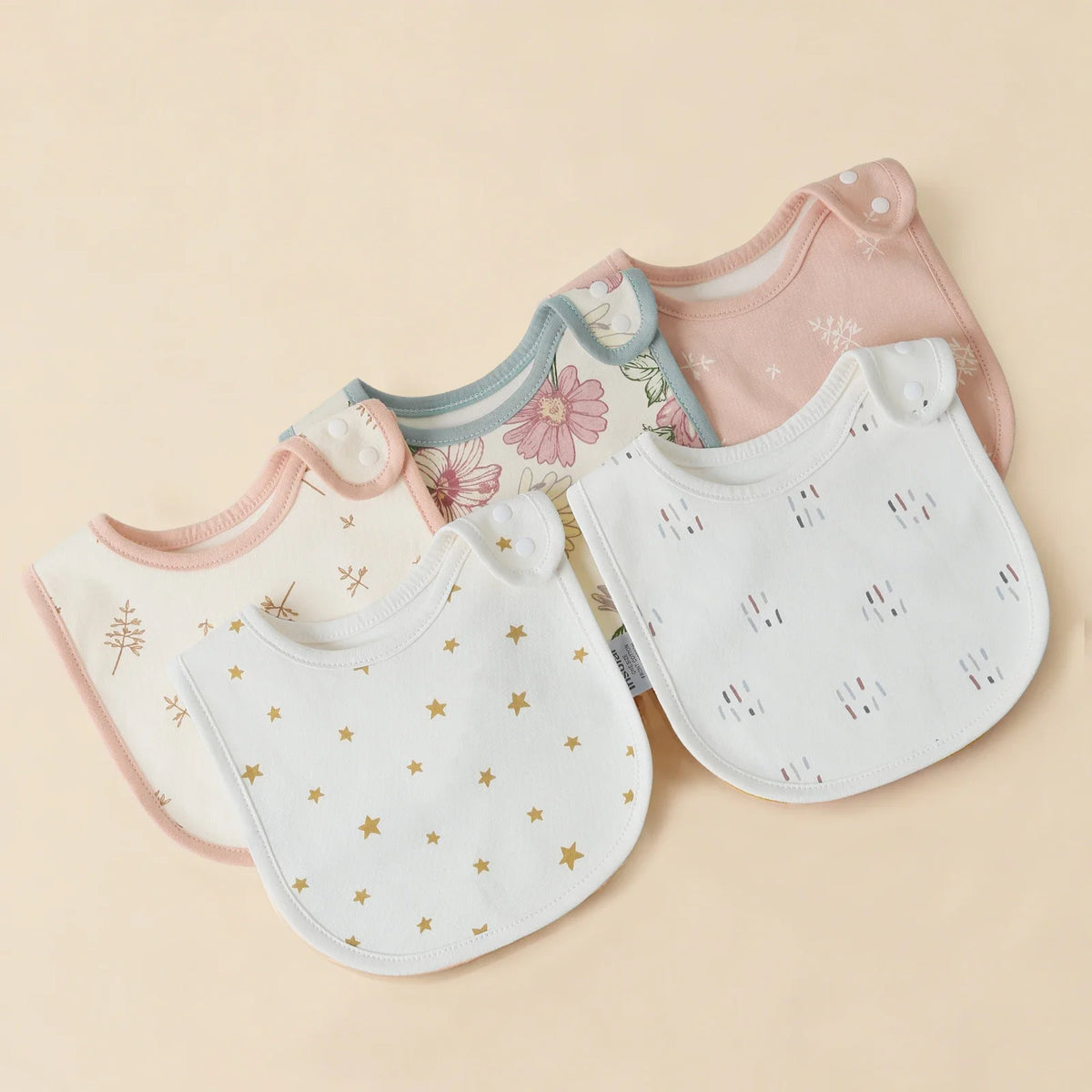 Soft Cotton Baby Bibs (5-Pack) with U-Shaped Catch-All Design