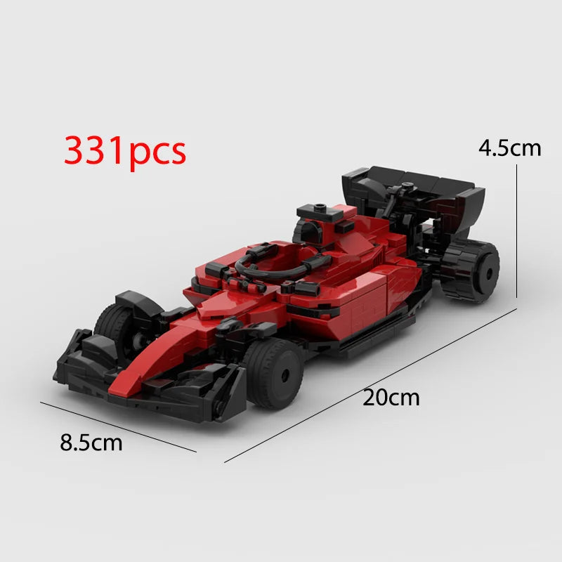 A red and black classic supercar building blocks set with wheels and detailed features.