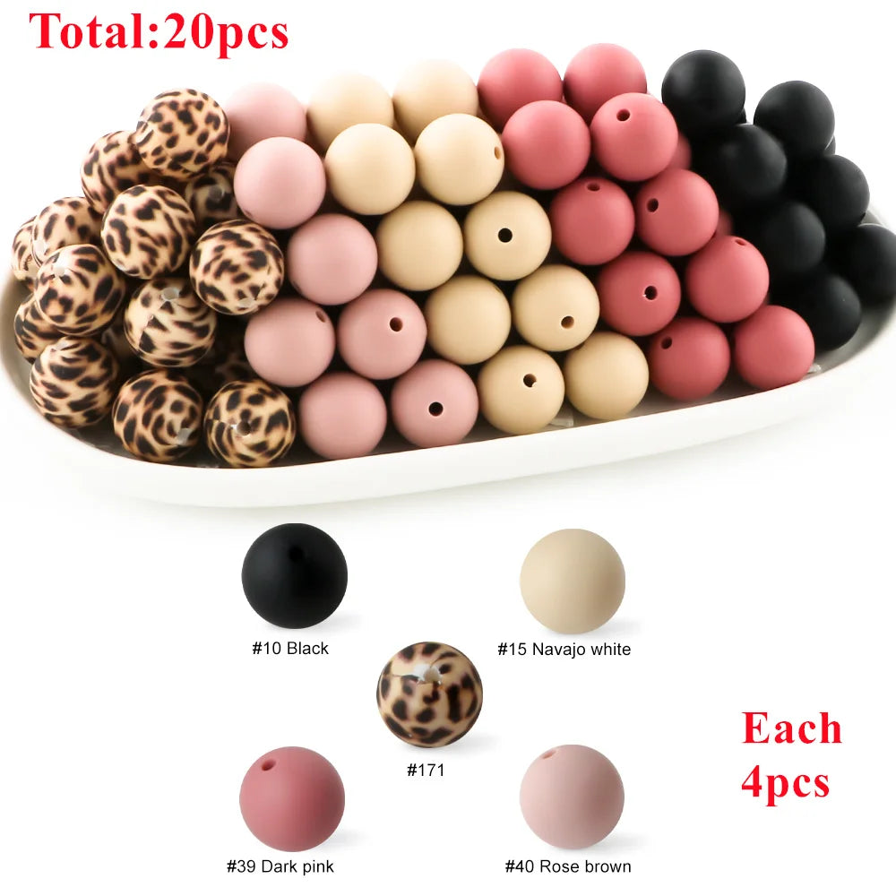 15mm Printed Silicone Beads Value Pack – 20 Pieces for DIY Jewelry & Crafts