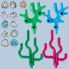 A set of marine animal building blocks in green, blue, and pink colors.