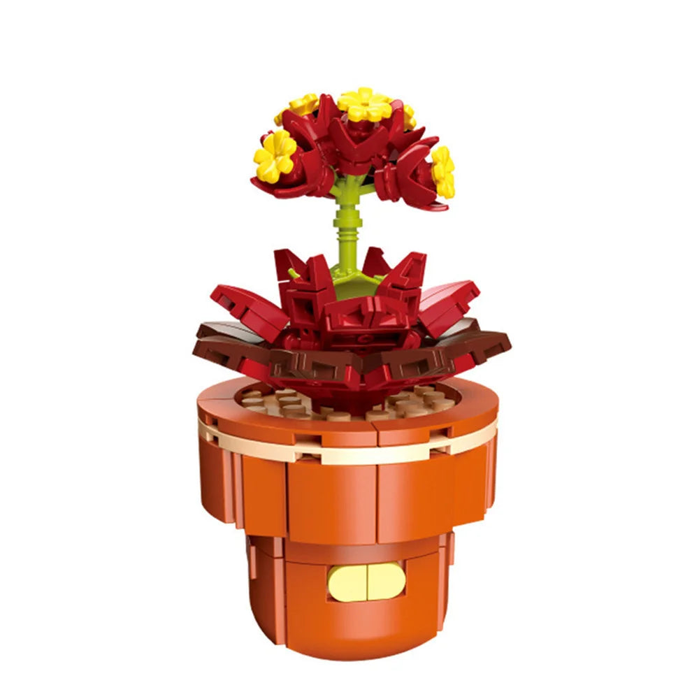 A red and yellow City Creativity Building Blocks set featuring a flower-like structure on a circular base.