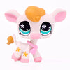 A white and pink miniature pet animal figure resembling a calf with large eyes and a yellow ear.