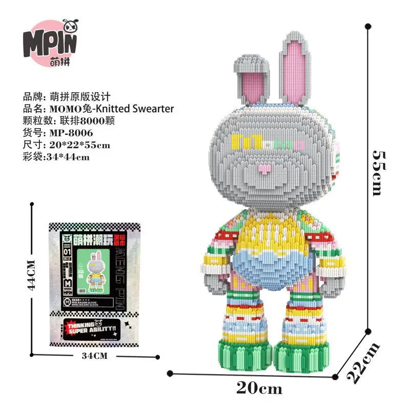 A small bear figure made of micro building blocks in various colors and patterns.