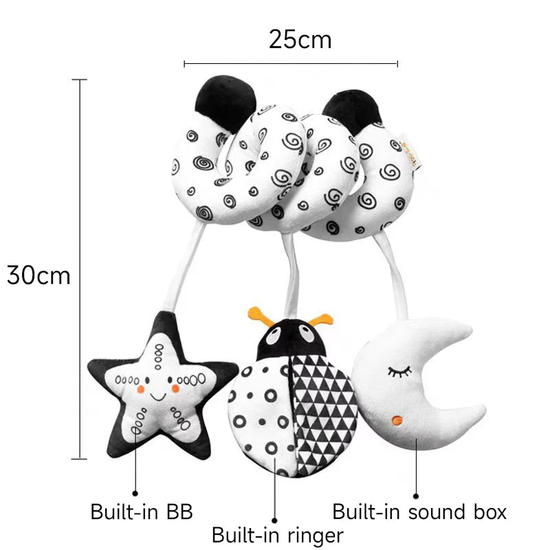 Black and White Animal Hanging Toys for Baby Car Seat and Stroller