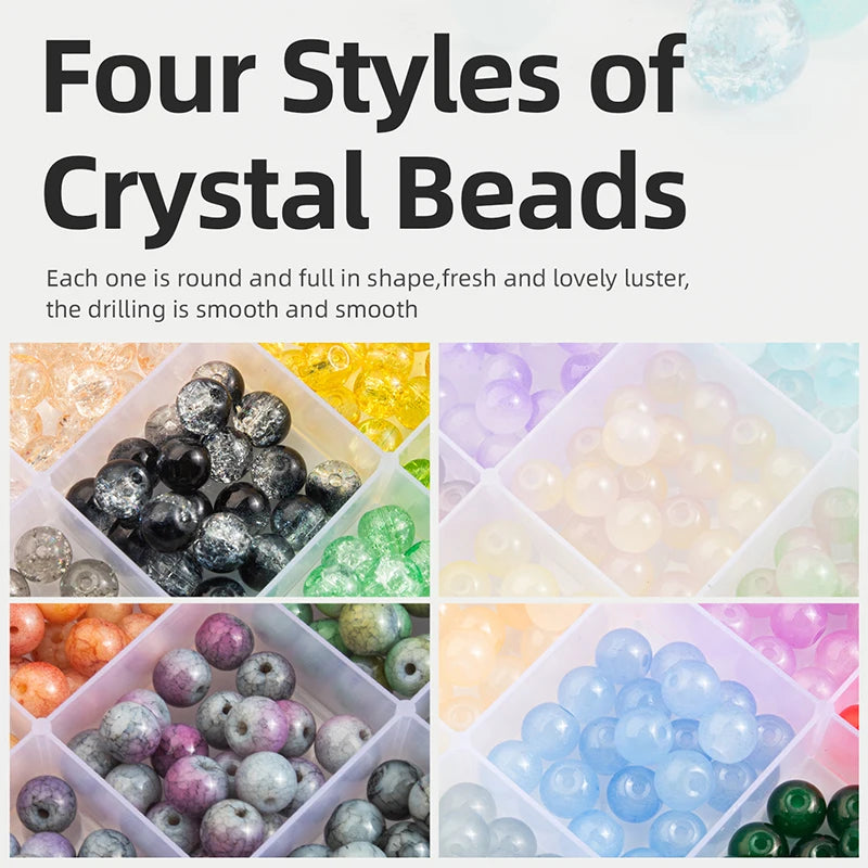 A collection of four styles of smooth round glass beads in various colors and finishes for jewelry making.