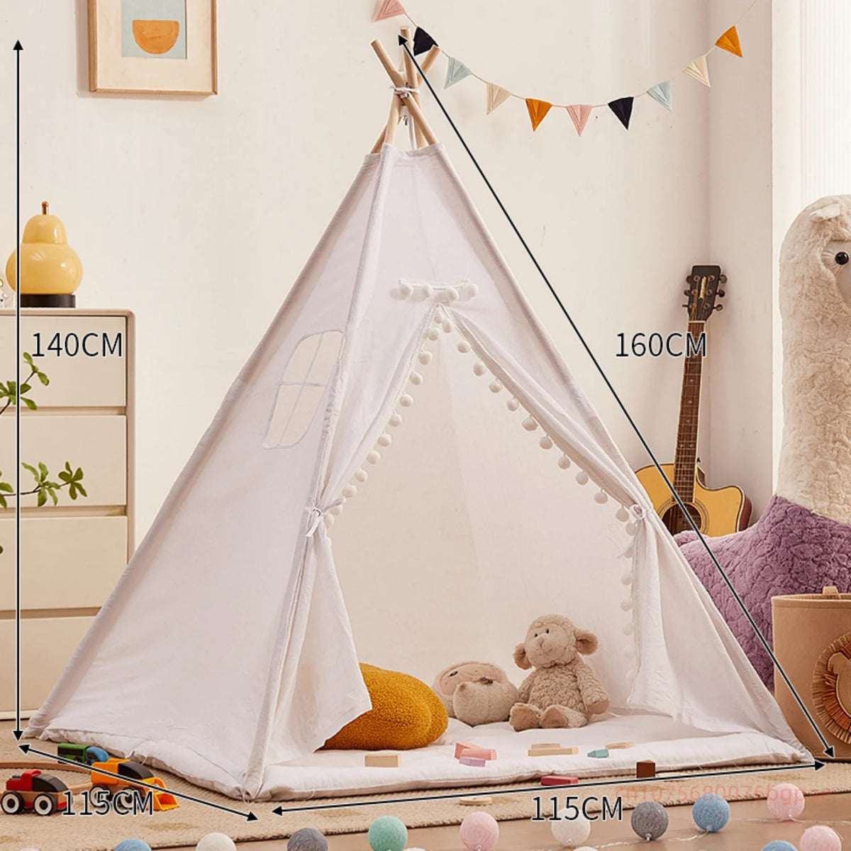 Kids' Foldable Teepee Play Tent with Curtains