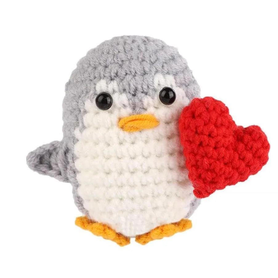 Handmade Knitted Penguin Doll with Inspirational Card