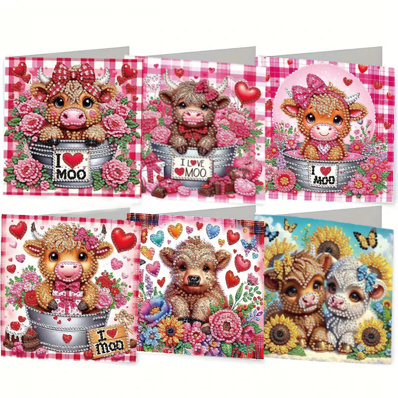 A set of diamond painting birthday cards featuring adorable baby goats and floral designs.