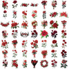 A collection of vintage red rose stickers in various shades and arrangements.