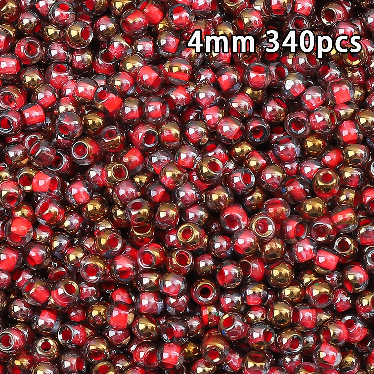 A close-up view of 340 golden gradient glass beads in various shades of red and brown.