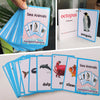A collection of blue and pink flashcards featuring sea animals like penguins, octopuses, and dolphins for children's learning