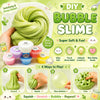 DIY bubble slime kit showing various colors and textures for stretching squishing and blowing bubbles