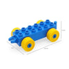 A blue city traffic vehicle building block set with trucks and buses on a white background.