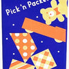 A blue box featuring a yellow cutout and orange geometric shapes, titled Pick'n Packers.