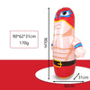 A red inflatable dinosaur punching bag for kids shown with dimensions and weight.