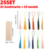 A set of 25 wooden bookmarks with colorful tassels shown vertically.