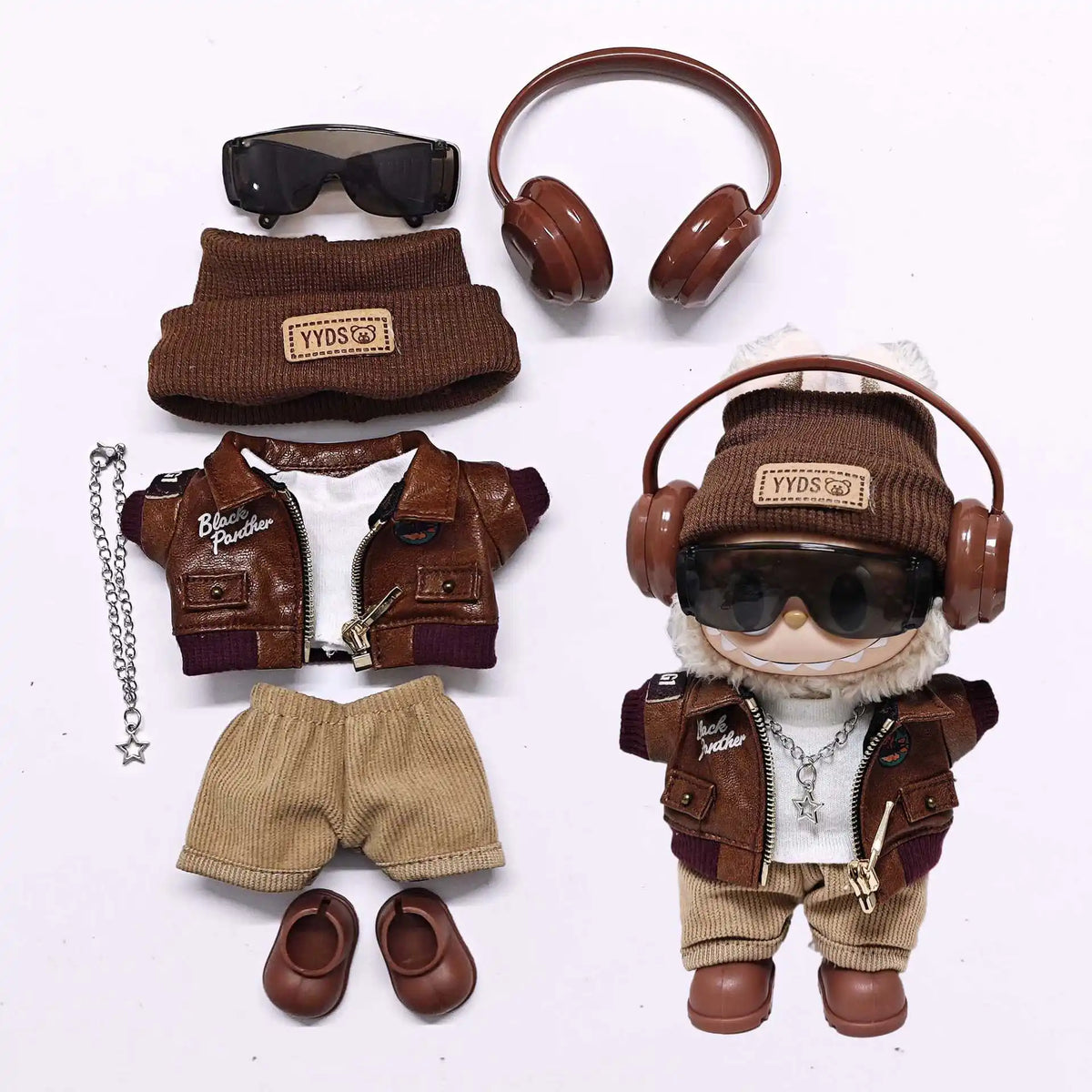 Retro Leather Jacket for 15/17cm Labubu Dolls