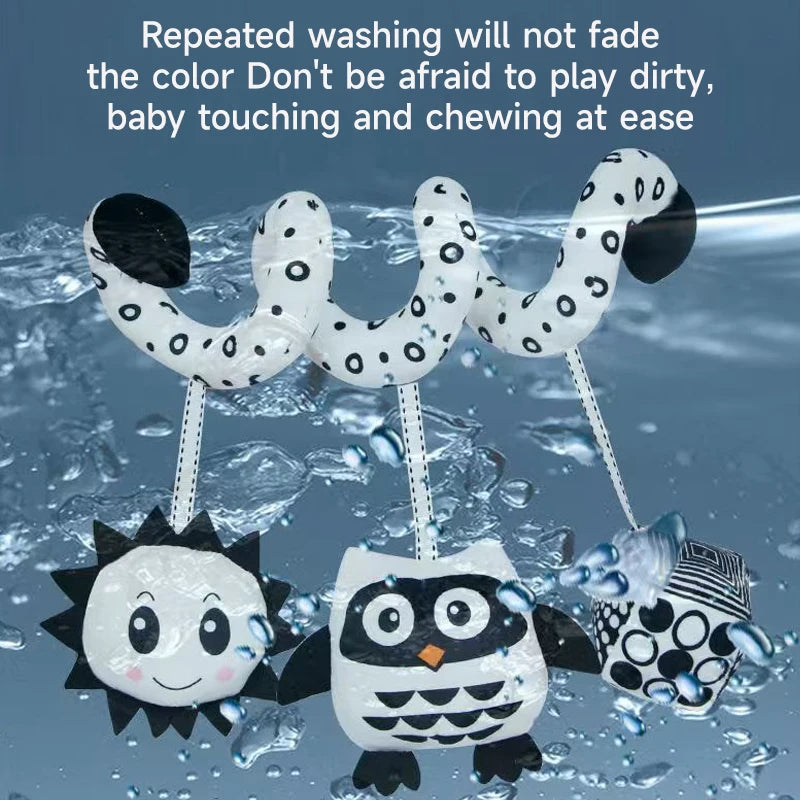 Black and White Animal Hanging Toys for Baby Car Seat and Stroller
