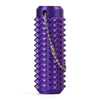 A purple 3D printed sensory fidget roller keychain with a textured surface.