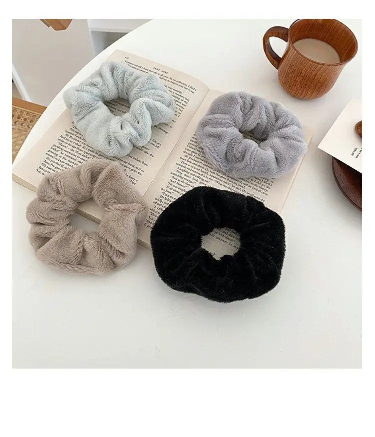 Plush Knit Scrunchie Hair Ties with Leather Accent