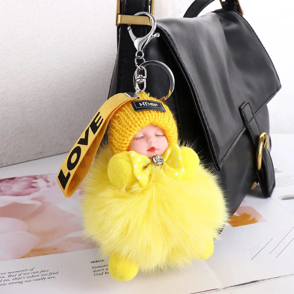 Kawaii Plush Keychain with Sleeping Baby Design