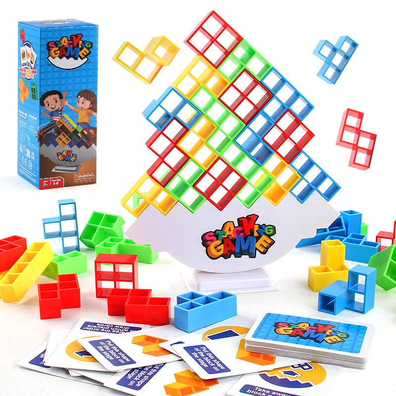 A colorful set of stacking dinosaur building blocks in red, yellow, green, and blue.