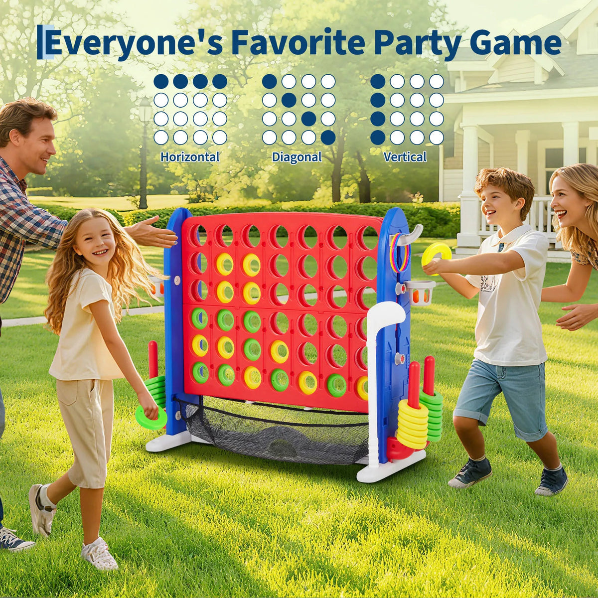 4-in-1 Giant Outdoor Game Set with Basketball Hoop & Ring Toss
