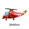 A red foil balloon plane model with yellow accents, designed for birthday party decor.