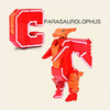 A red alphabet letter C shaped robot toy figure from the Parasaurolophus learning set.