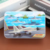 A jigsaw puzzle featuring various military aircraft and boats on the water.