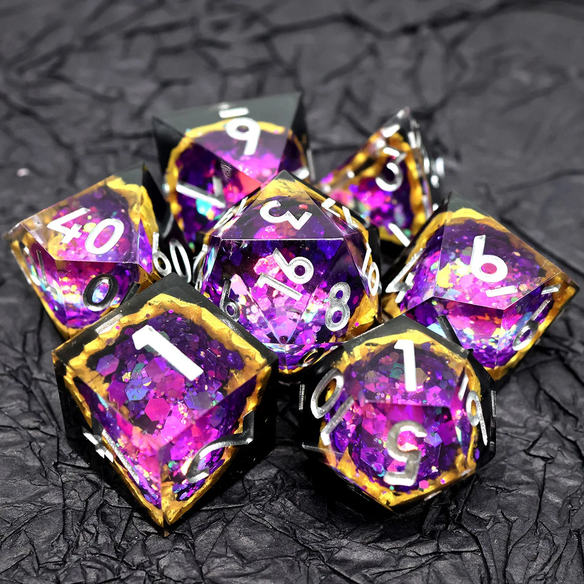 Handmade Resin Polyhedral Dice Set with Sharp Edges