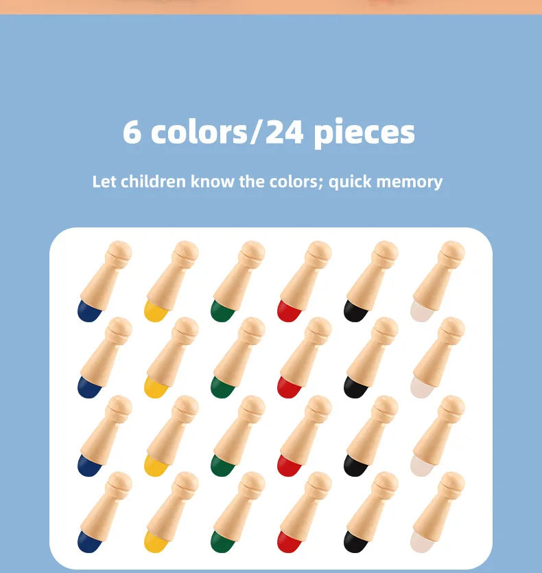 Un jeu de mémoire en bois avec 24 pièces et six couleurs pour le développement cognitif des enfants