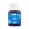 A dark blue textile fabric dye kit in a glass bottle with a white cap.
