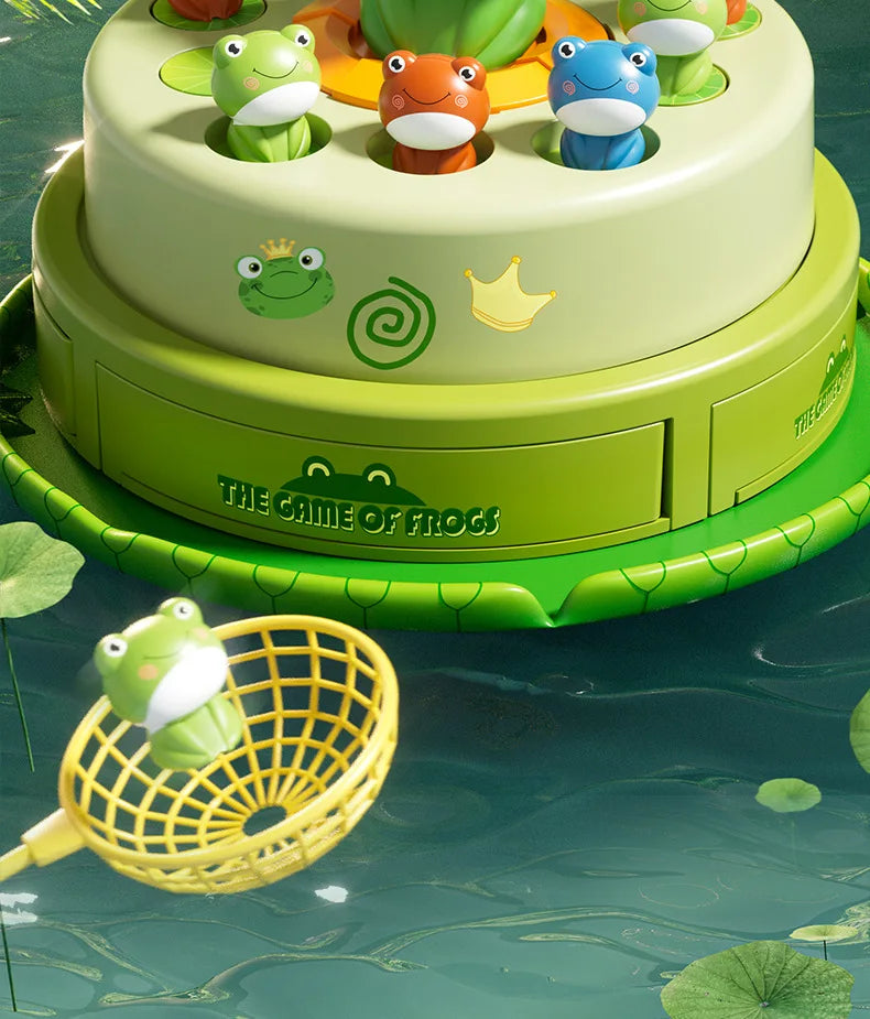 Musical Frog Catching Game with Turntable and Nets