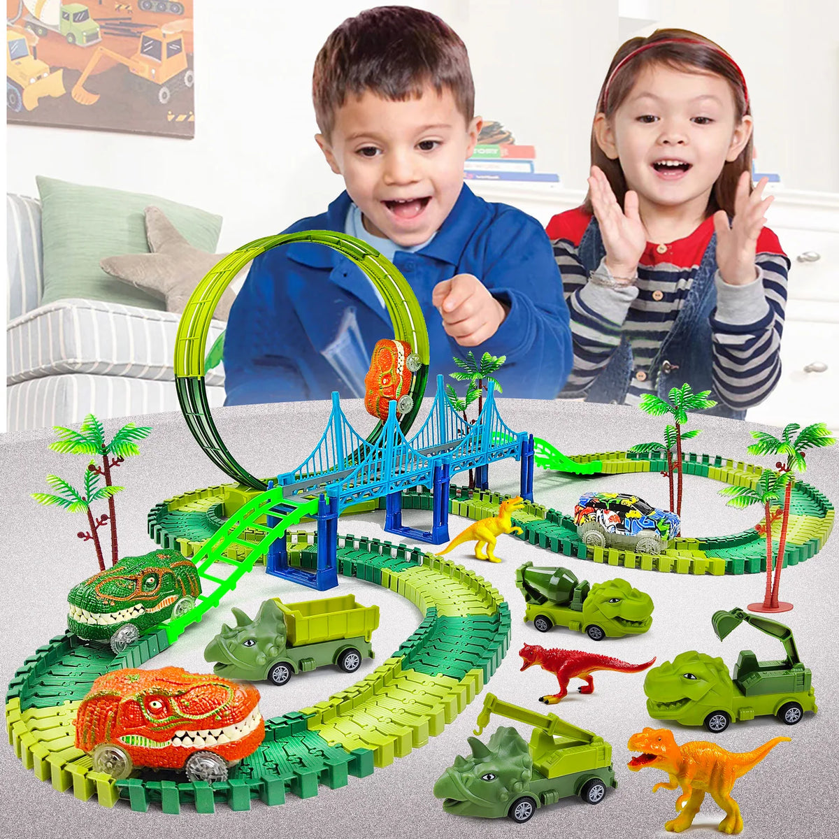 Dino Race Track Toy with Electric Climbing Car