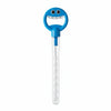 Blue bubble wand with a smiling face design and a clear handle for kids