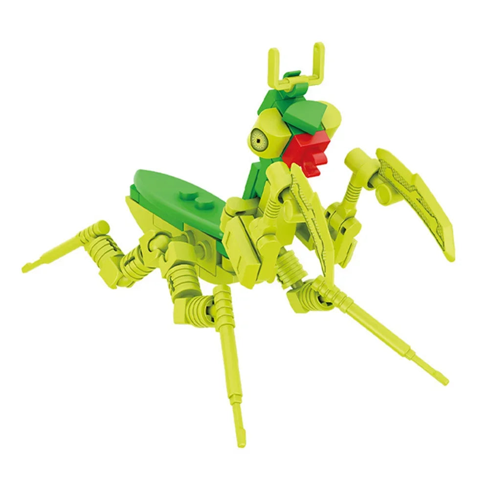 A set of insect building blocks featuring a bee, ant, and butterfly in green and yellow colors.
