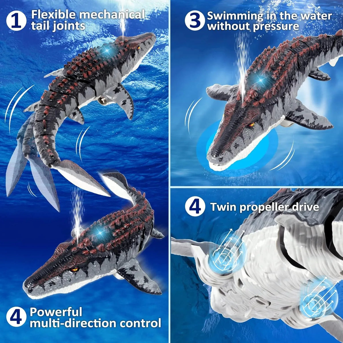 Remote Control Mosasaurus Dinosaur Water Toy with Spray Action