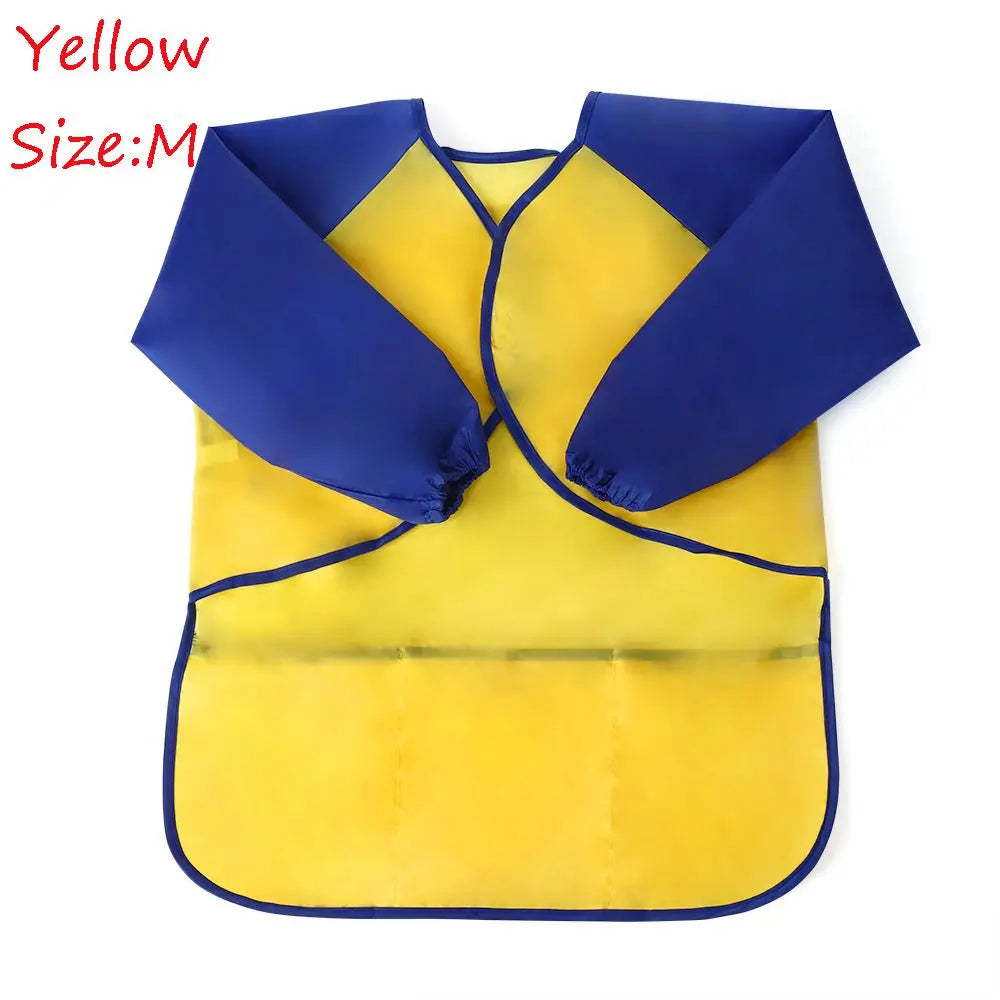 Yellow waterproof kids art and baking apron with long sleeves
