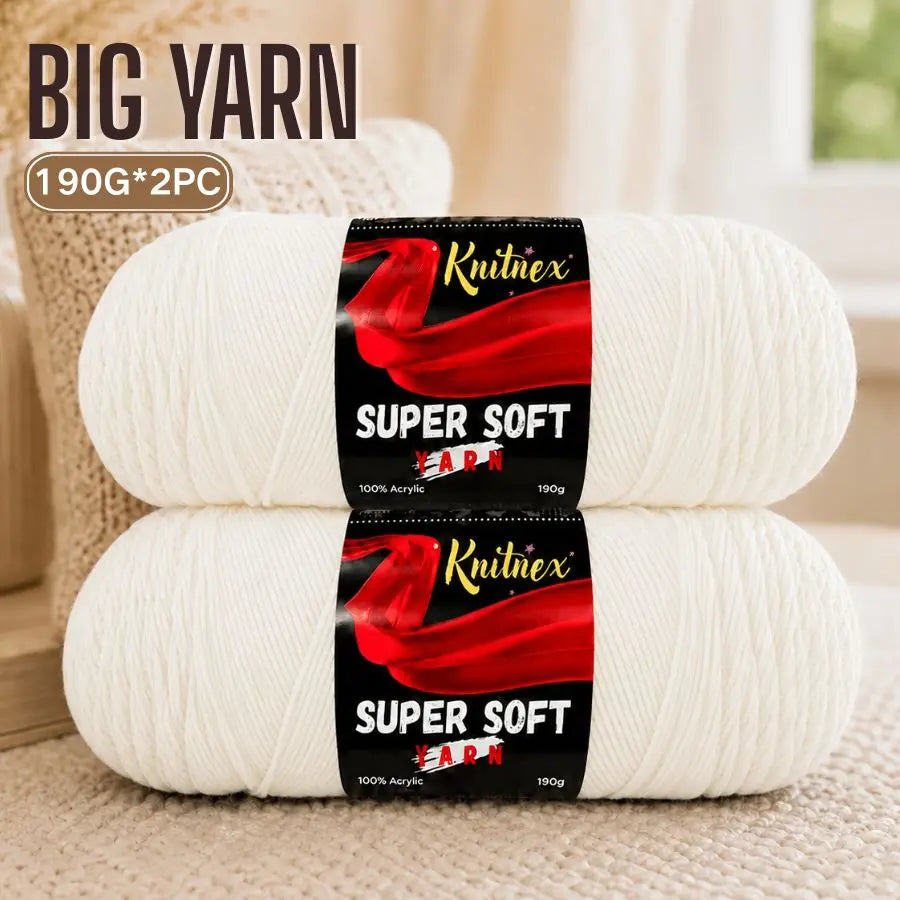 Two balls of red Knitnex Super Soft Acrylic yarn are displayed on a light-colored surface.