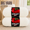 Two balls of red Knitnex Super Soft Acrylic yarn are displayed on a light-colored surface.