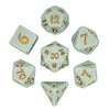A set of silicone polyhedral dice, including a d6, d8, d10, d12, and d20, displayed on a white background.