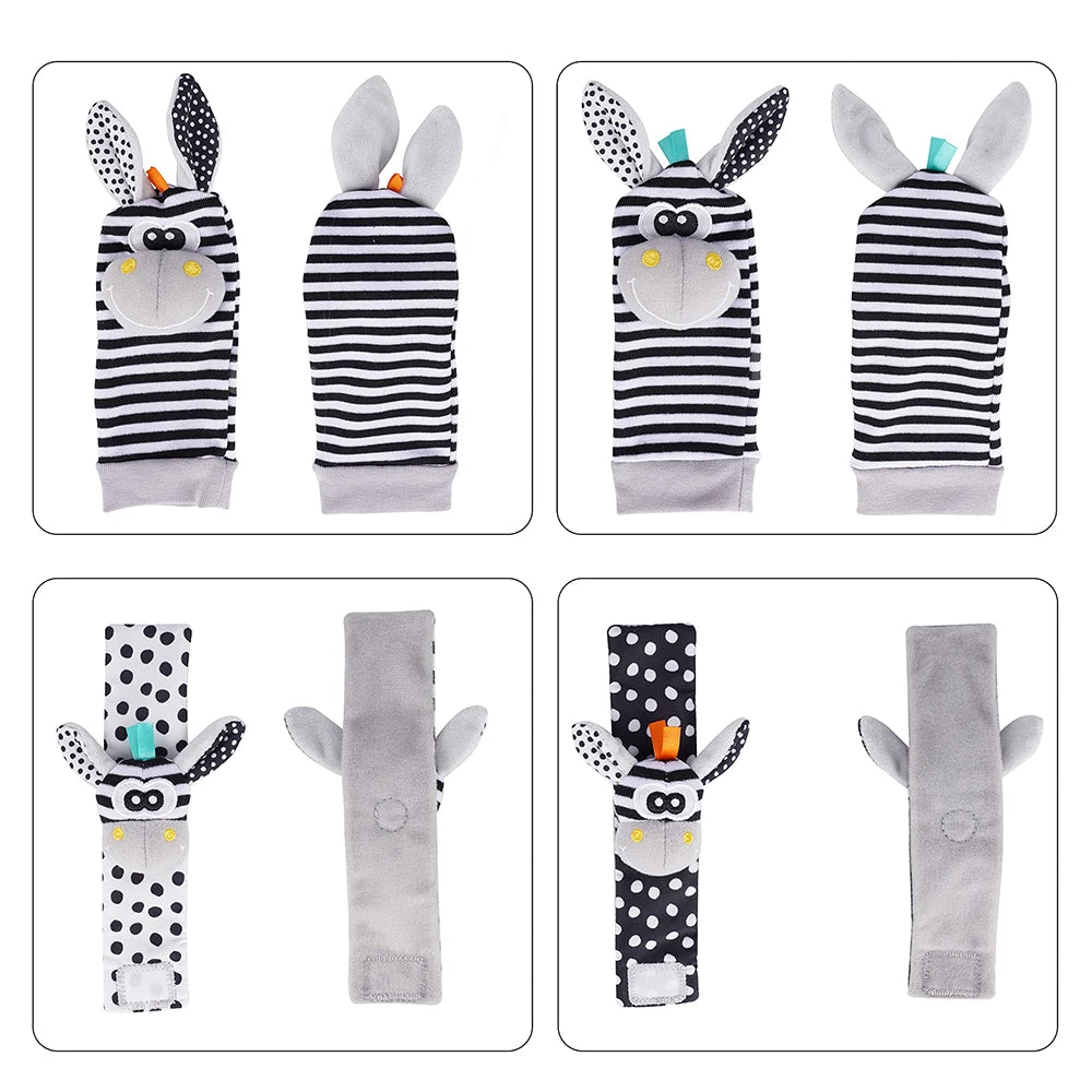 Black and White Sensory Wrist Rattles and Foot Finders for Newborns