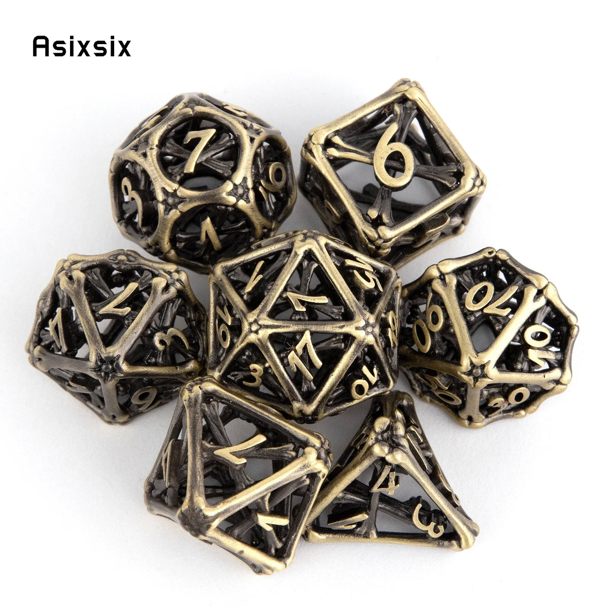 Yellow Hollow Metal Polyhedral Dice Set for RPG and Tabletop Games