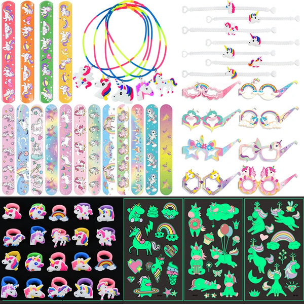 Unicorn Party Activity Kit with Bracelets, Rings, Tattoos, Stickers, and Puzzle