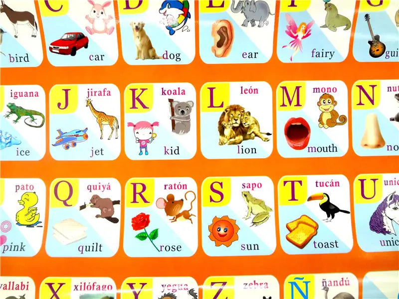 Bilingual English-Spanish Interactive Learning Poster for Toddlers
