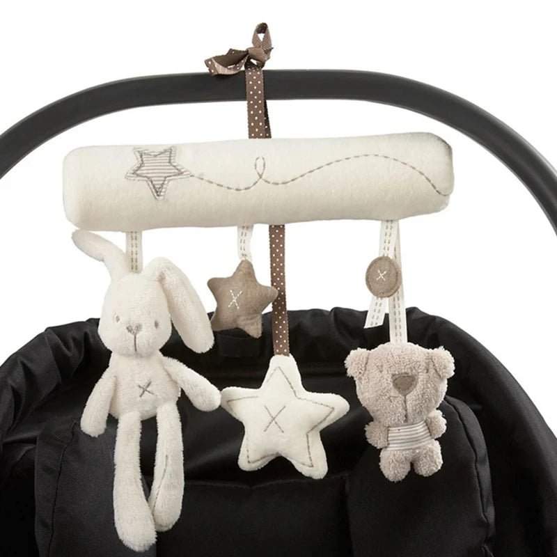 Hanging Plush Rabbit Rattle Toy for Strollers and Cribs