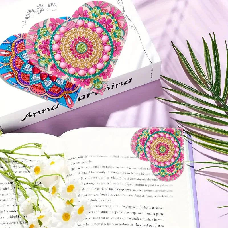 A page from a DIY Mandala Flower Diamond Art Corner Bookmarks book showing colorful floral designs.