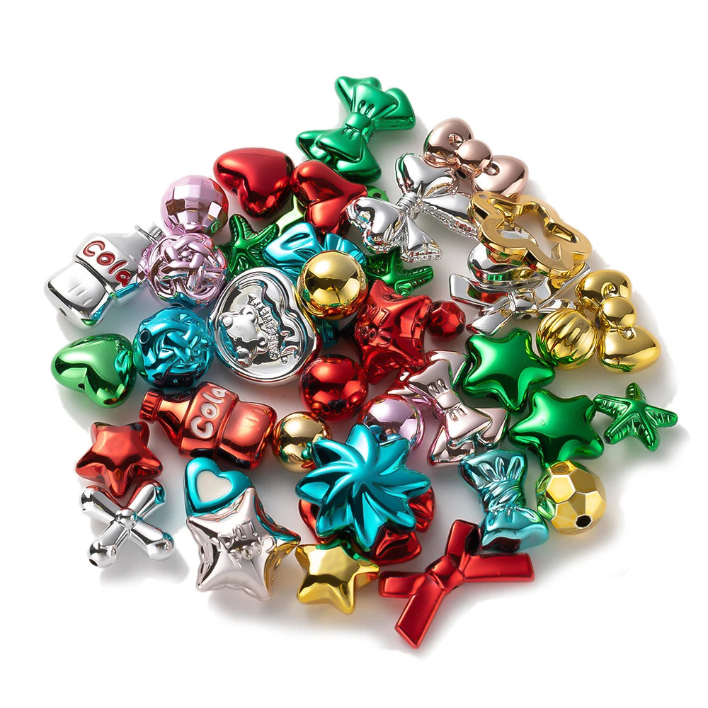 A collection of colorful Y2K acrylic bow and flower beads for DIY jewelry making.